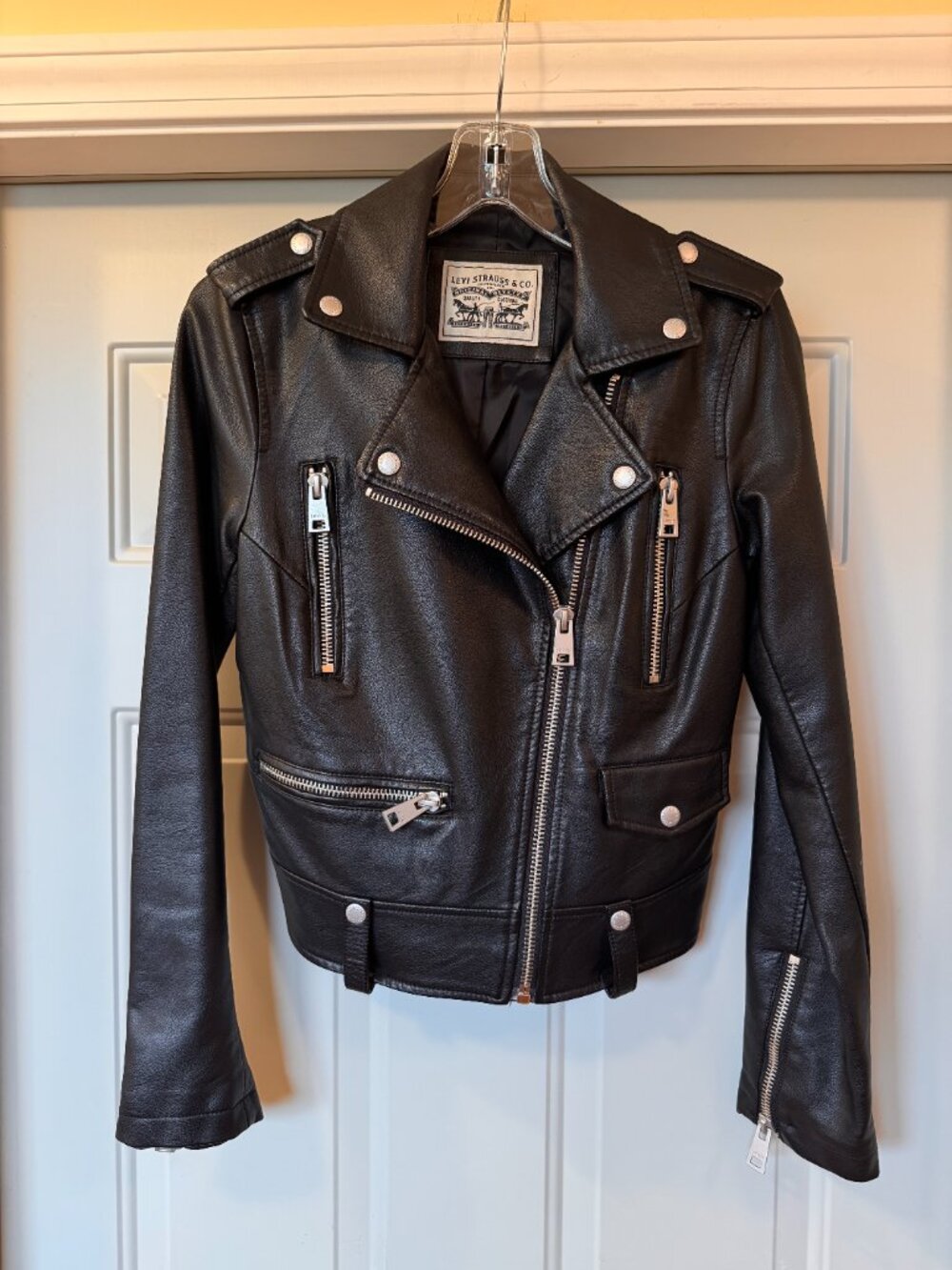 Levi’s Faux Leather Moto Jacket Black XS Biker Zip Cropped Jacket